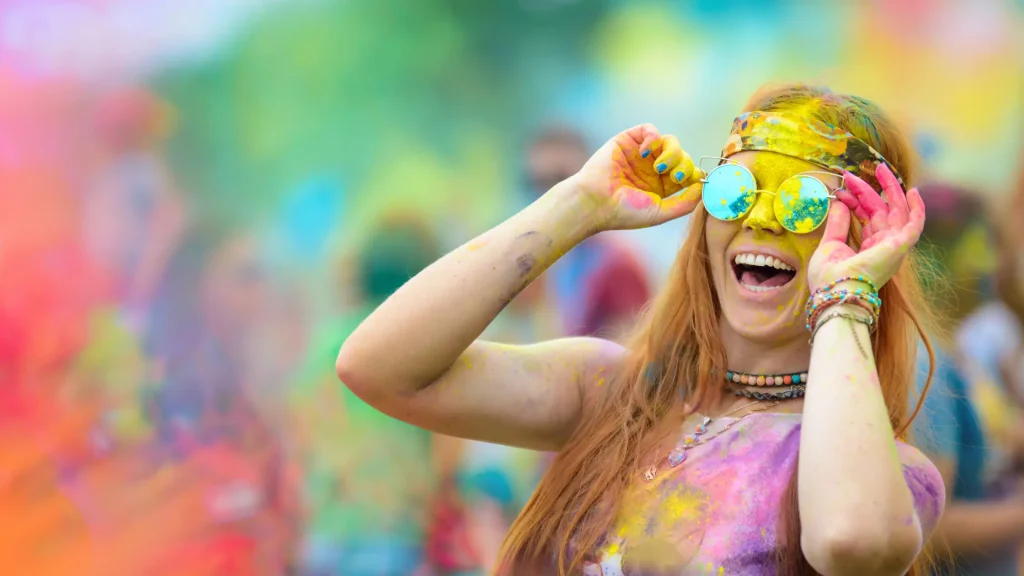 Foreigner celebrating Holi in Kathmandu, Nepal