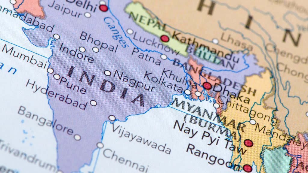 Map highlighting Nepal and India where Holi is celebrated as major festival