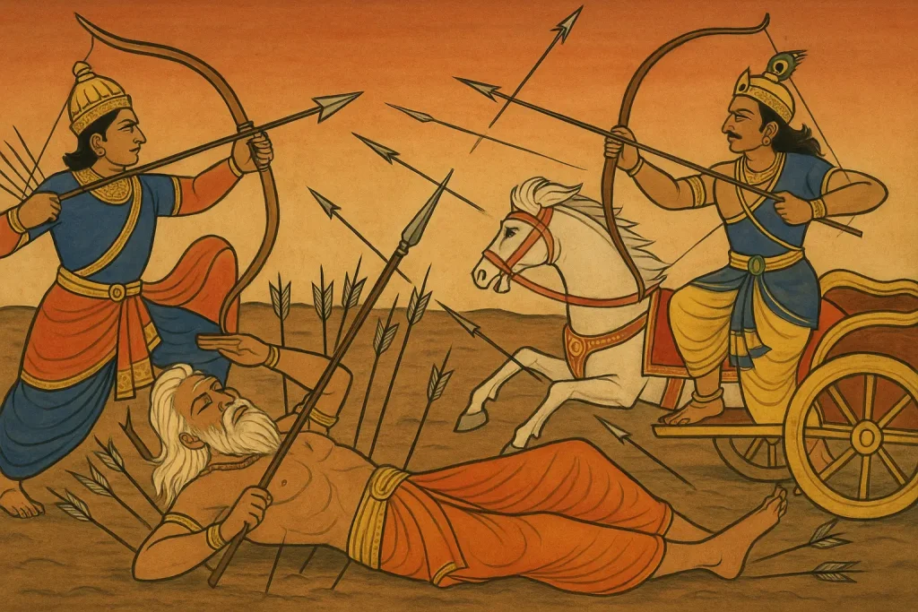 War between Shikhandi Arjuna and Bhishma during the last hours of Bhishma